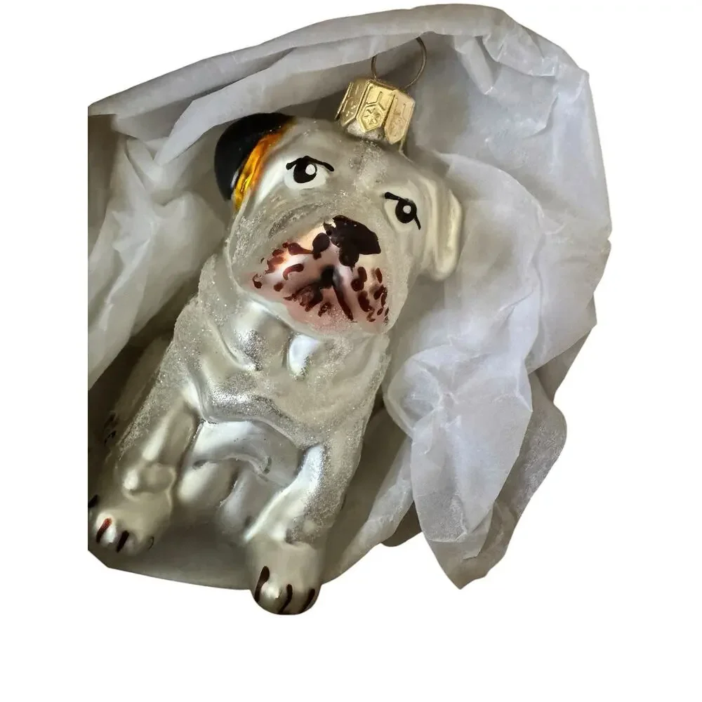 French Bull Dog Polish Blown Glass Christmas Ornament Decoration Made in Poland